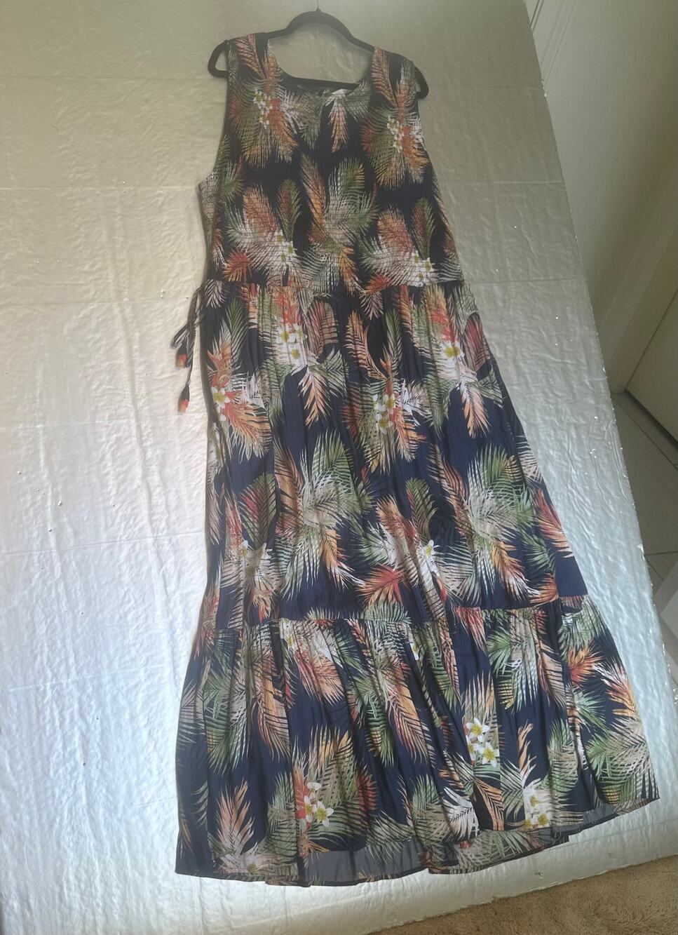 Terra & Sky 3X Navy Tropical Palm Print Sleeveless Maxi Dress